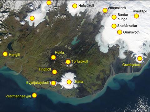 Kort af eldstöðvum á Suðurlandi