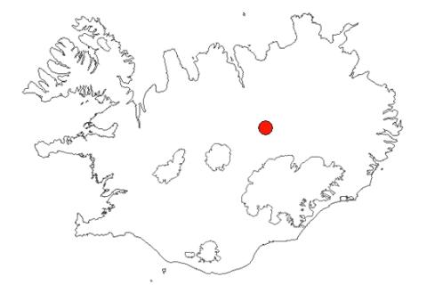 Skjálfandafljót ofan Aldeyjarfoss á Íslandskorti